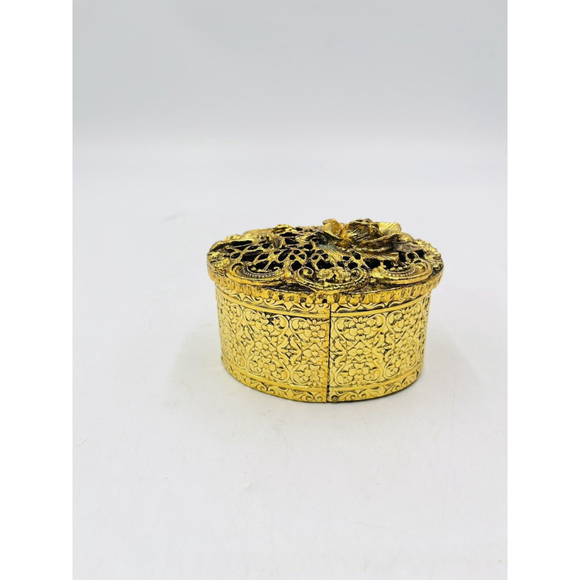 VTG StyleBuilt Gold Oval Trinket / Jewlery Box Floral Design Lid - Picture 3 of 7